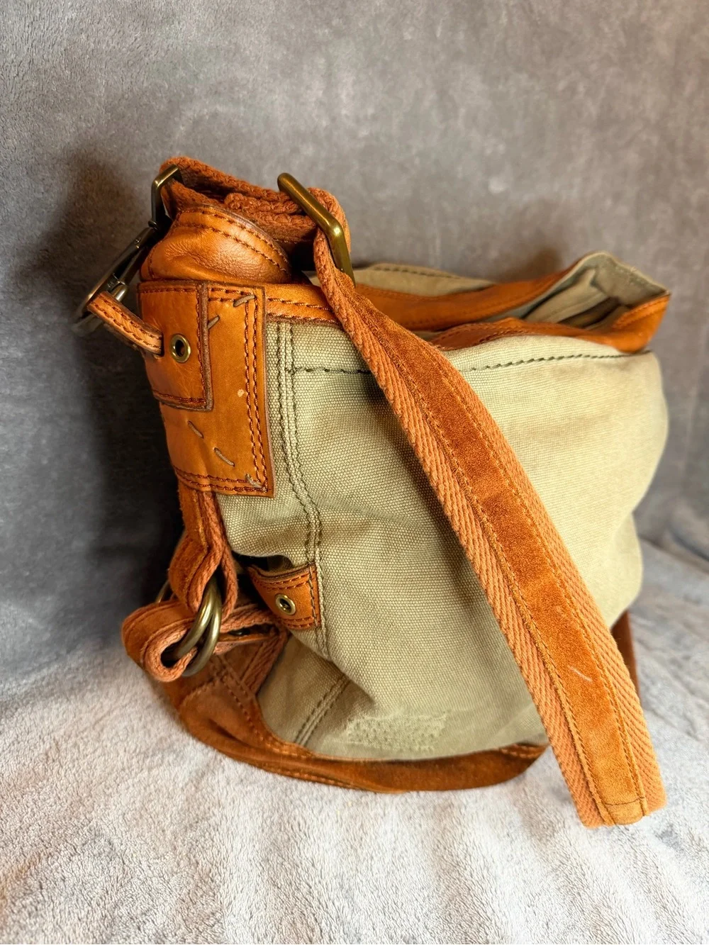 Lucky Brand Canvas Messenger Bag with Leather Trim